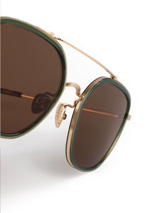 AUSTIN | 18K Titanium + Bottle Green + Zulu Handcrafted, luxury titanium and dark green acetate aviator KREWE sunglasses Matthew McConaughey sunglasses with brown tortoise temple tips womens model