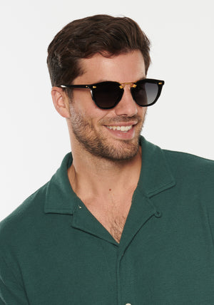 KREWE BEAU NYLON | Black + Shadow 24K Polarized Handcrafted, Black Acetate Luxury Sunglasses mens model | Model: Douglas