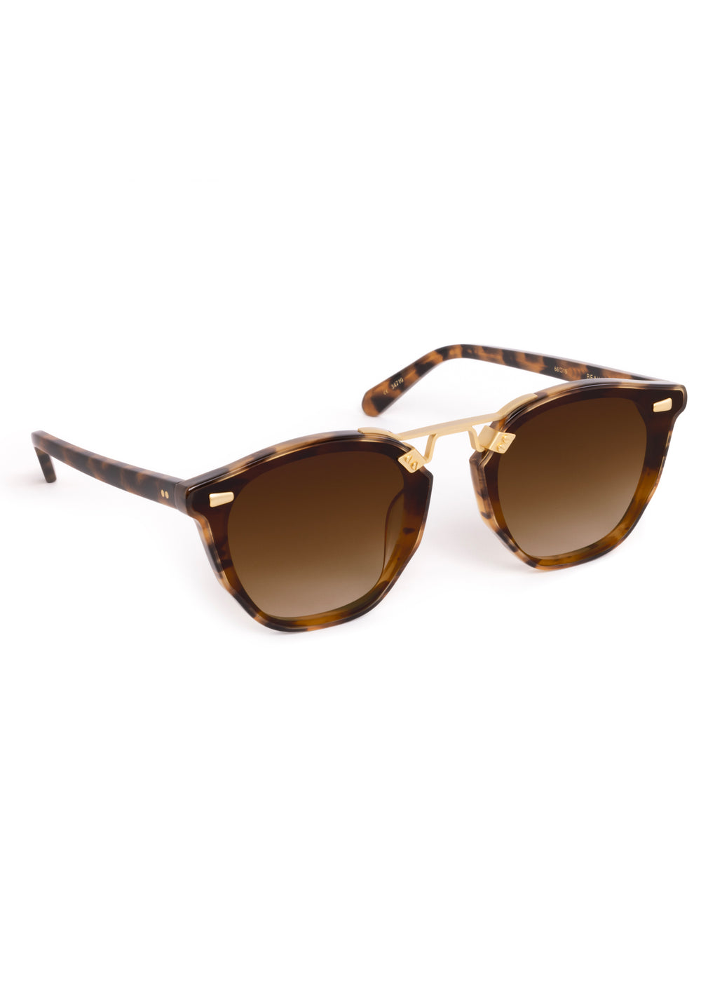 BEAU NYLON | Venezia 18K Handcrafted, luxury, dark brown tortoise square acetate KREWE sunglasses with gold bridge and hardware and flat edge to edge nylon lens