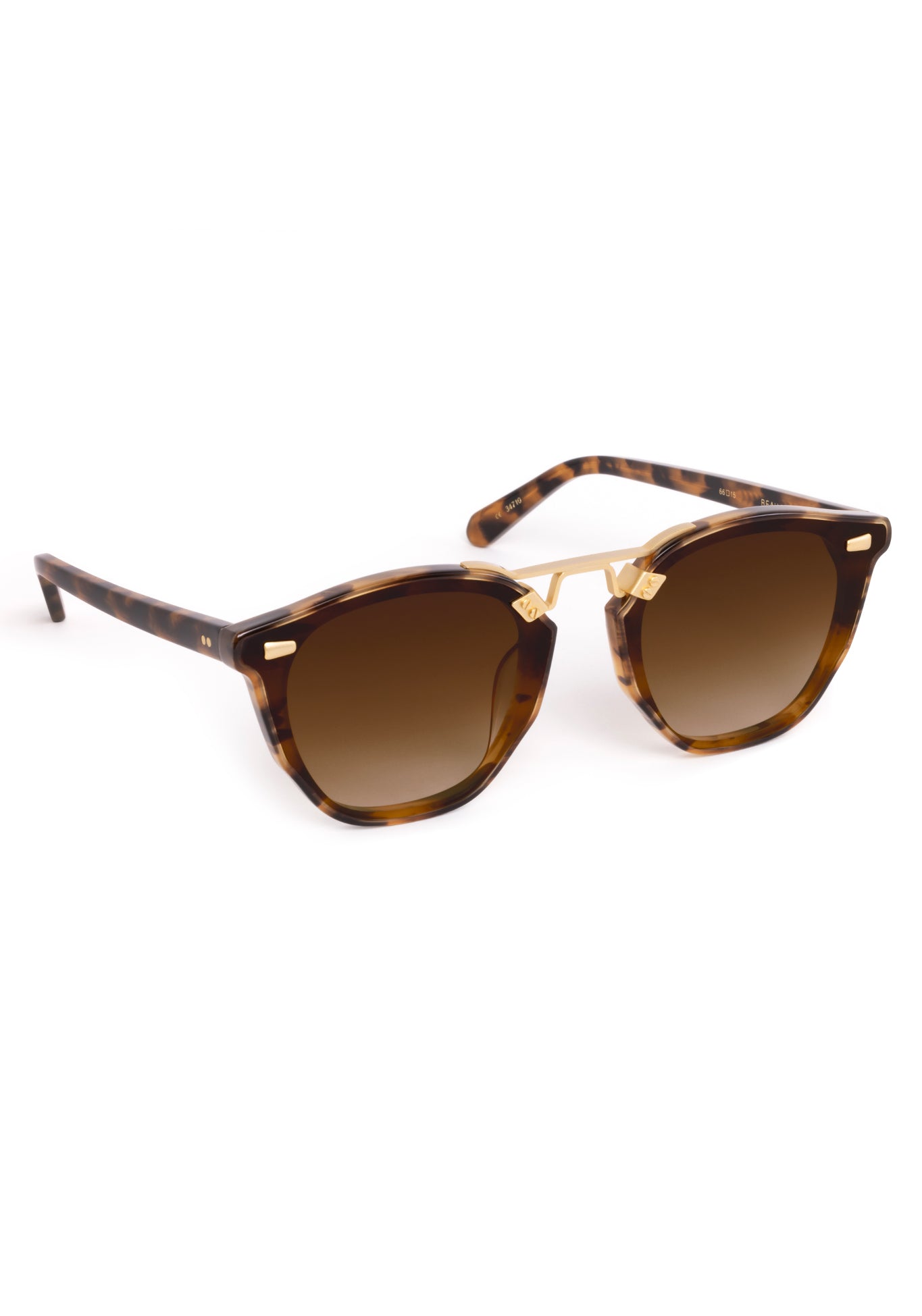 BEAU NYLON | Venezia 18K Handcrafted, luxury, dark brown tortoise square acetate KREWE sunglasses with gold bridge and hardware and flat edge to edge nylon lens