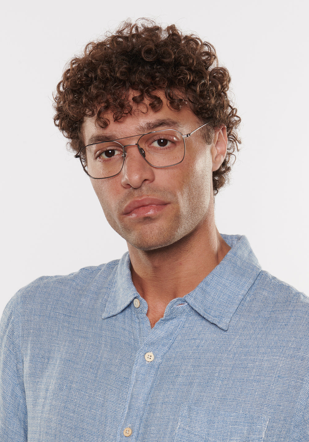 BERM | Matte Raw Titanium Handcrafted, luxury titanium metal aviator KREWE eyeglasses mens model | Model: Miguel