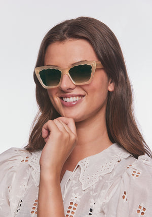 BRIGITTE | Blonde Handcrafted, Tan Acetate KREWE Sunglasses womens model campaign | Model: Bentley
