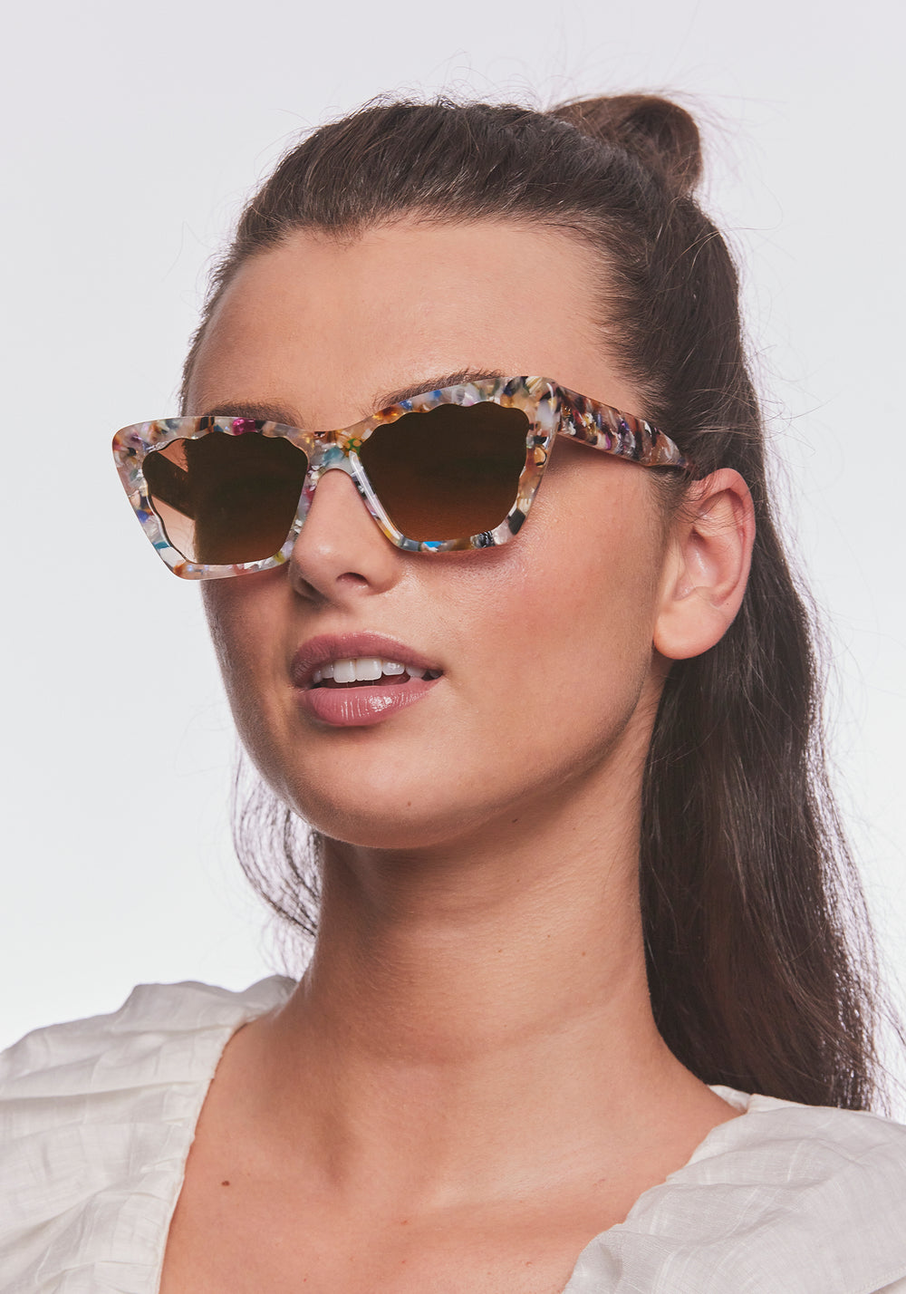 KREWE - BRIGITTE | Gelato handcrafted, luxury colorful tortoise scalloped cat eye sunglasses womens model | Model: Bentley