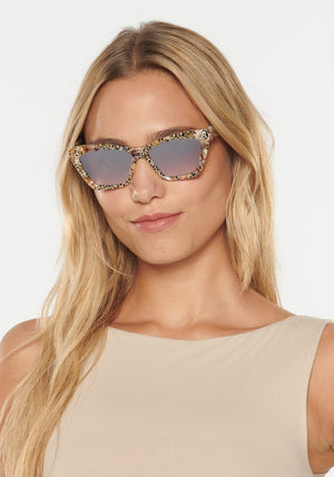 BRIGITTE | Poppy Mirrored Handcrafted, Colorful Acetate KREWE Sunglasses womens model | Model: Erica