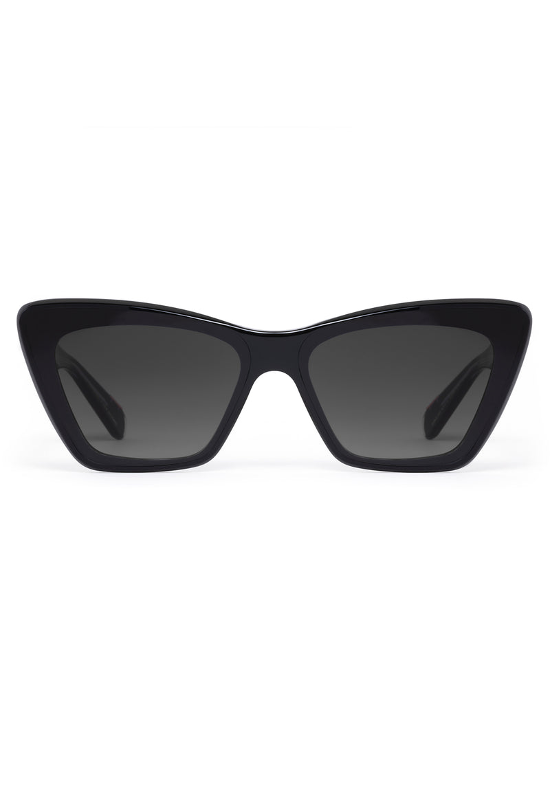 BRIGITTE NYLON | Black + Black and Crystal Handcrafted, black acetate cat-eye nylon edge to edge lens KREWE sunglasses