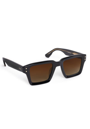 CARTER | Black + Black Tea Polarized Handcrafted, black acetate rectangular square polarized KREWE sunglasses