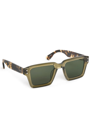 CARTER | Olive + Iberia Handcrafted, tan green and brown tortoise acetate rectangular square KREWE sunglasses