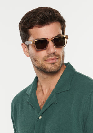 CARTER | Sweet Tea Handcrafted, tan acetate rectangular square KREWE sunglasses mens model | Model: Douglas