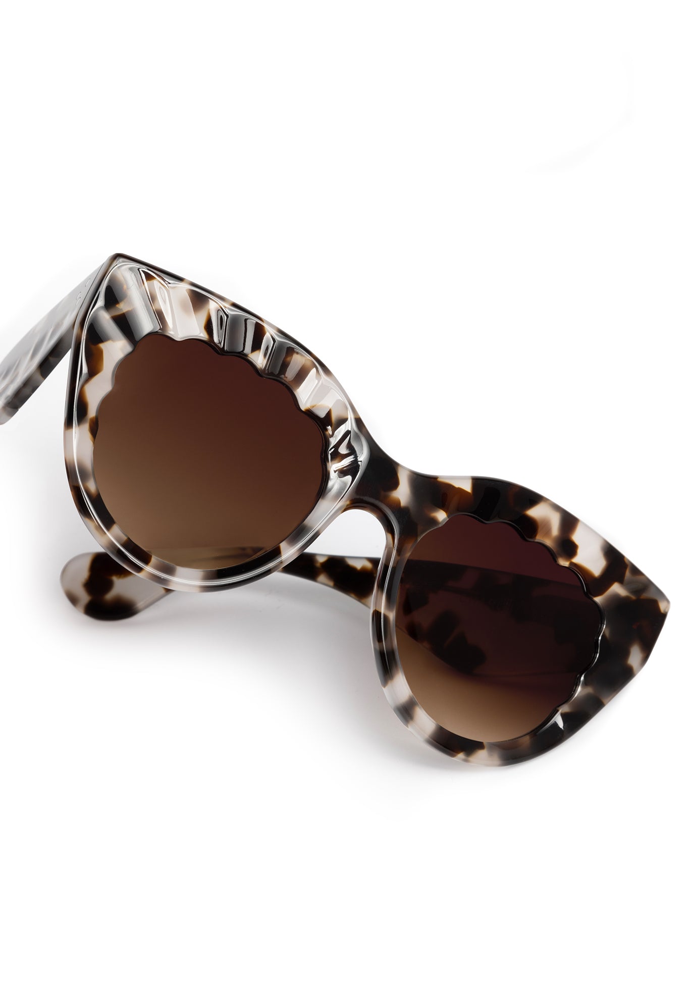 CHARLOTTE | Malt Handcrafted, luxury tortoise acetate oversized scalloped cat-eye KREWE sunglasses womens model