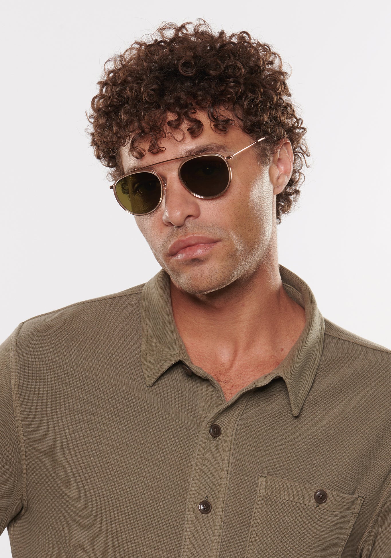 CHARTRES | Crystal 24K Polarized Handcrafted, Luxury clear acetate KREWE sunglasses mens model | Model: Miguel