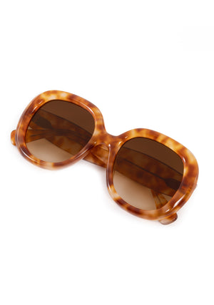 CHLOE | Blonde Amaro Handcrafted, luxury brown tan tortoise acetate round oversized KREWE sunglasses