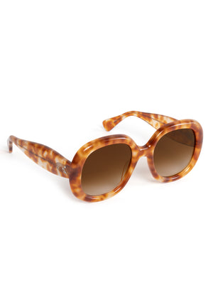 CHLOE | Blonde Amaro Handcrafted, luxury brown tan tortoise acetate round oversized KREWE sunglasses