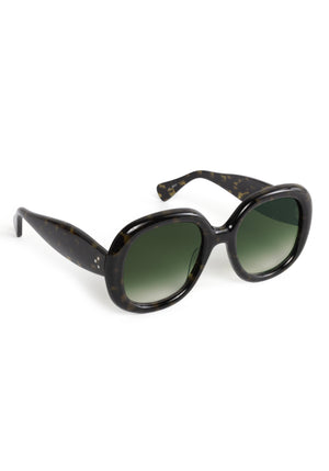 CHLOE | Tortuga Noir Handcrafted, luxury dark brown black tortoise acetate round oversized KREWE sunglasses