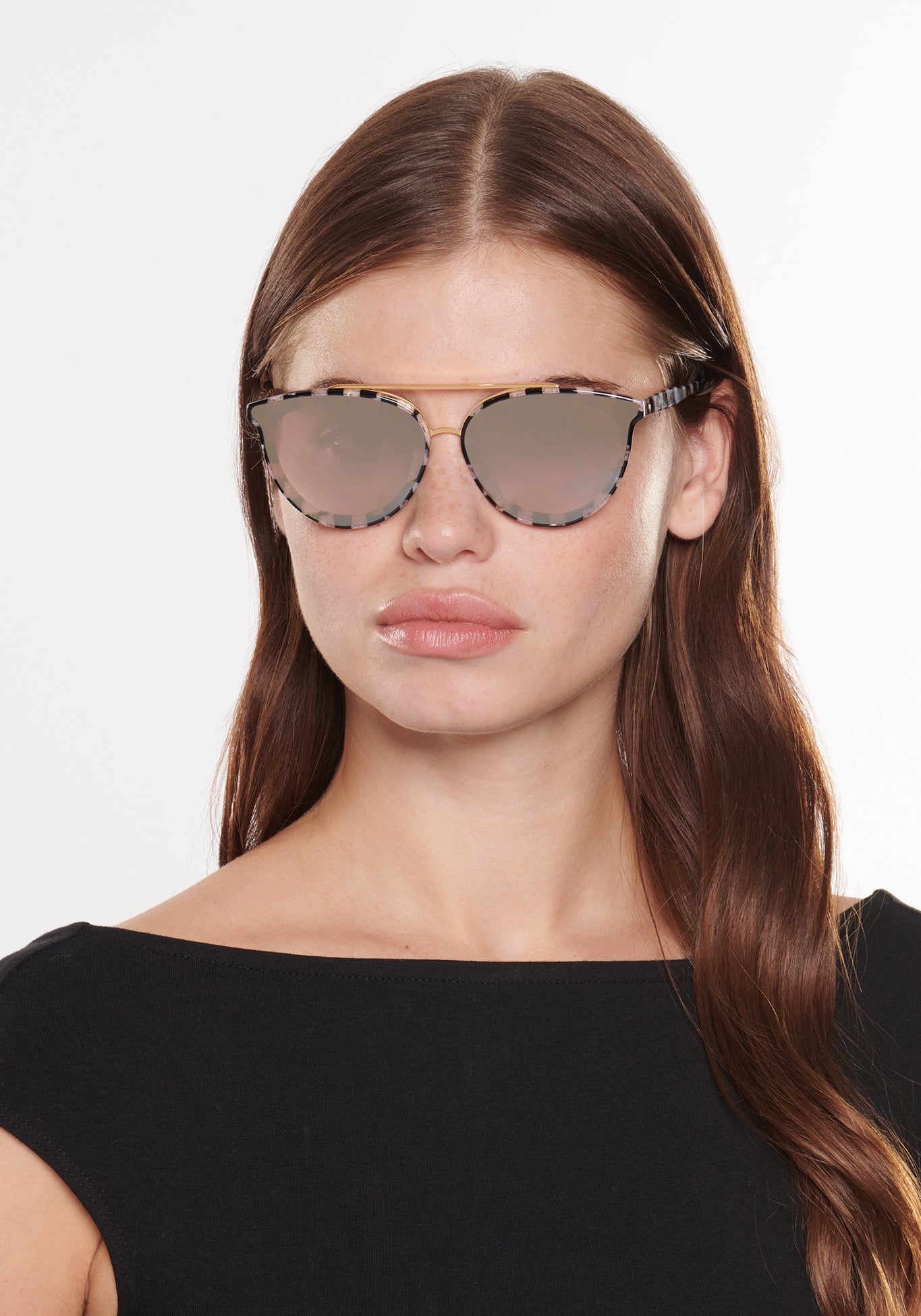 CLIO NYLON | Harlequin 18K Mirrored Handcrafted, Acetate Sunglasses womens model | Model: Katie