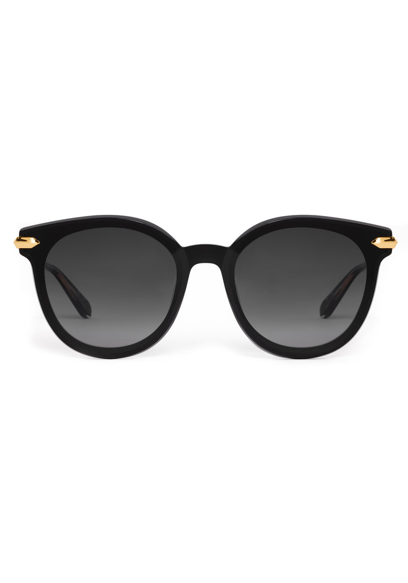 COLETTE NYLON | Black + Black and Crystal 24K Handcrafted, black acetate oversized round nylon edge to edge lens KREWE sunglasses