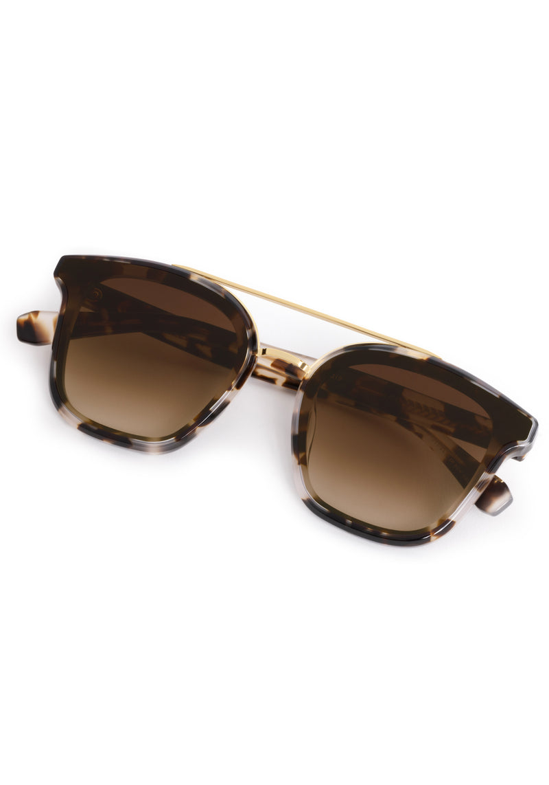 COLISEUM NYLON | Malt 18K Handcrafted, brown tan tortoise acetate oversized square aviator nylon edge to edge lens KREWE sunglasses