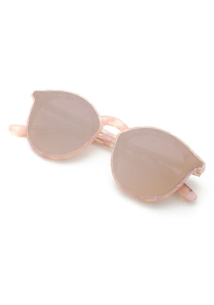 COLLINS NYLON | Plaid Mirrored handcrafted, luxury pink and white checkered acetate KREWE round sunglasses