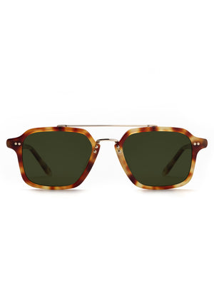 COLTON | Hawksbill 12K Polarized Handcrafted, luxury brown tortoise acetate and stainless steel square aviator polarized KREWE sunglasses