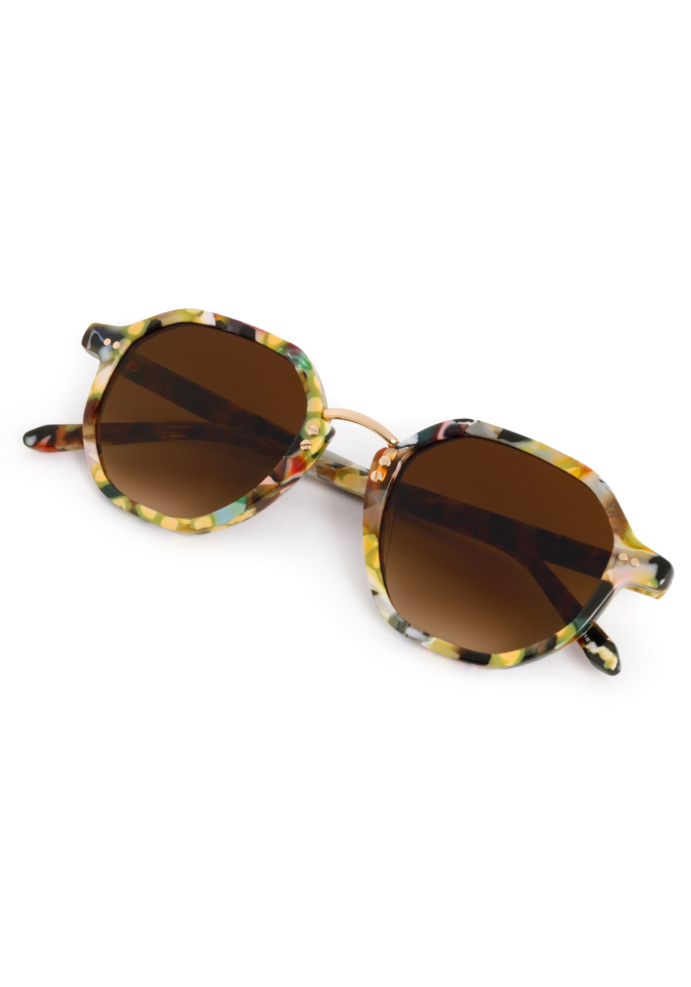 DAKOTA | Canary 18K Handcrafted, luxury, multicolored blue and yellow acetate KREWE sunglasses with gold bridge and hardware