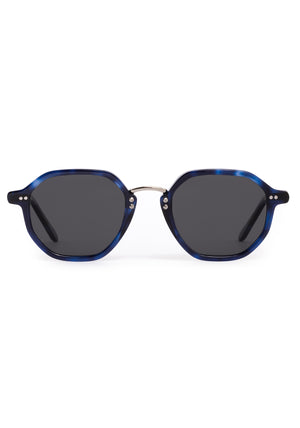 DAKOTA | Indigo Tortoise Silver Polarized Handcrafted, luxury, dark blue tortoise acetate polarized KREWE sunglasses with silver bridge and hardware