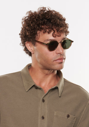 KREWE DAKOTA | Wasabi 12K Handcrafted, Luxury Designer Green and Orange Gradient Acetate Sunglasses mens model | Model: Miguel