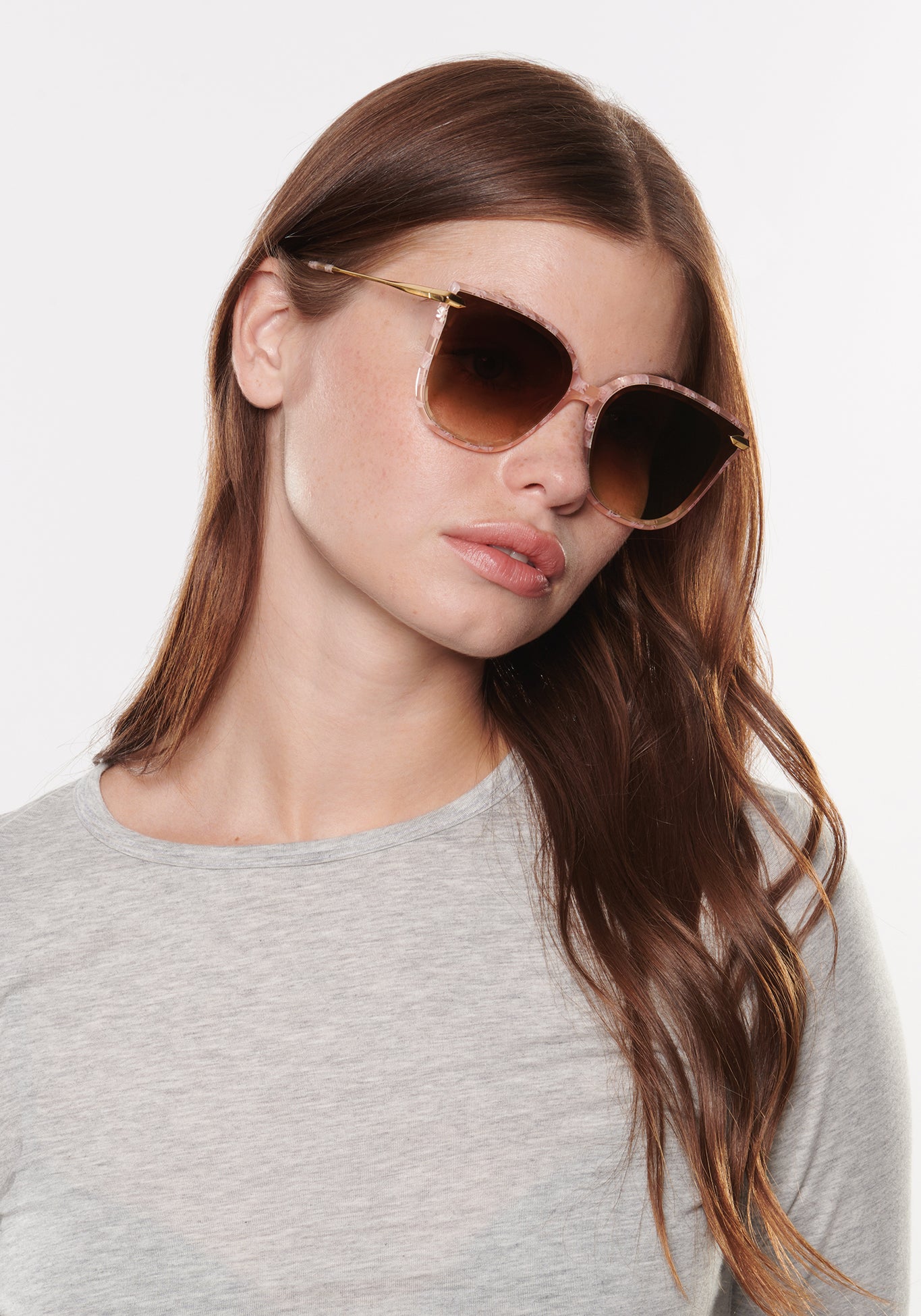 KREWE SUNGLASSES - DEDE NYLON | Plaid 18K handcrafted pink checkered acetate nylon sunglasses womens model | Model: Katie