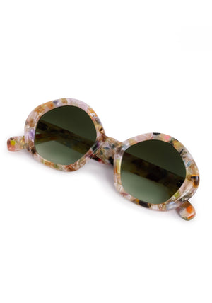 ELIZA | Glace Handcrafted, luxury multicolored tortoise acetate round geometric KREWE sunglasses