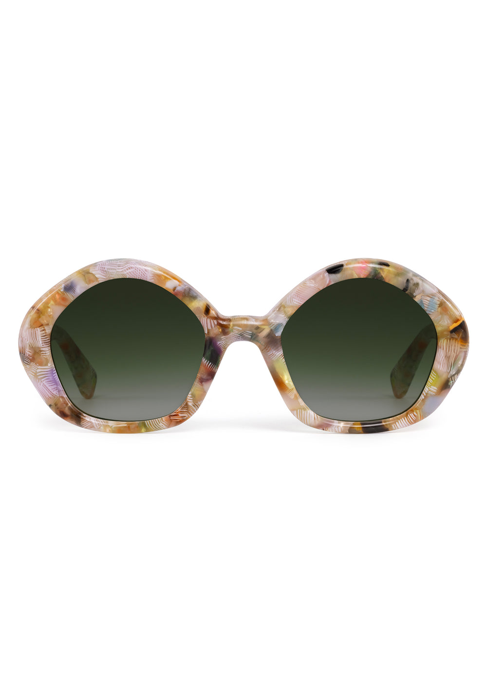 ELIZA | Glace Handcrafted, luxury multicolored tortoise acetate round geometric KREWE sunglasses