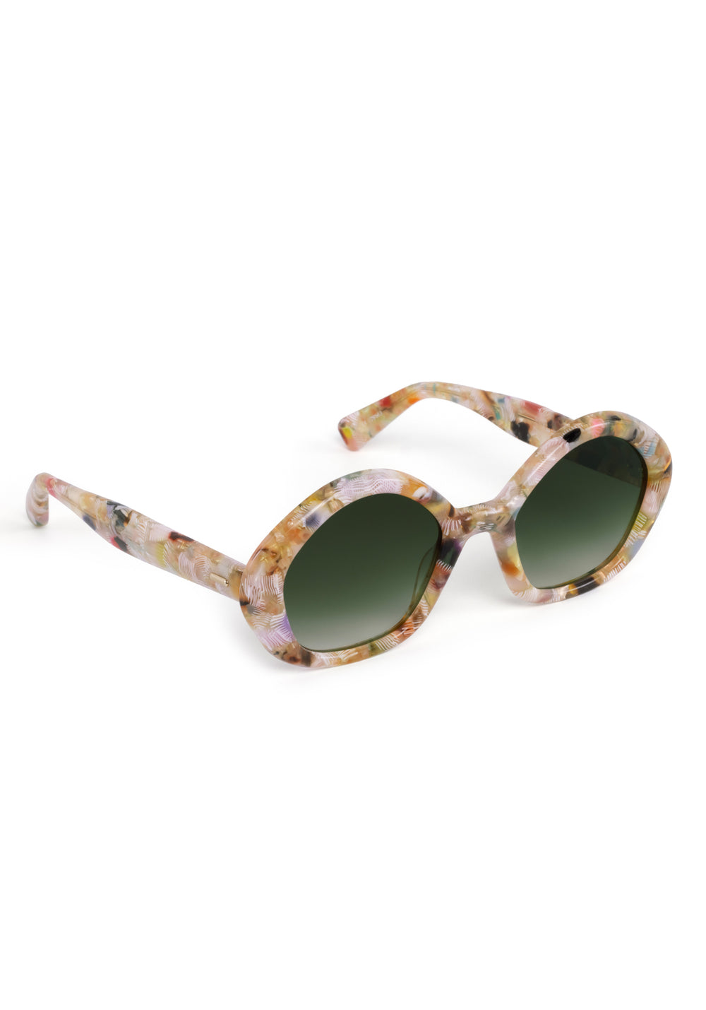 ELIZA | Glace Handcrafted, luxury multicolored tortoise acetate round geometric KREWE sunglasses