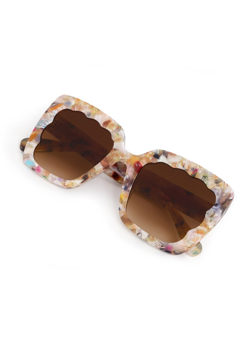 ELIZABETH | Glace Handcrafted, luxury pastel multicolored acetate oversized rectangular scalloped cat-eye KREWE sunglasses