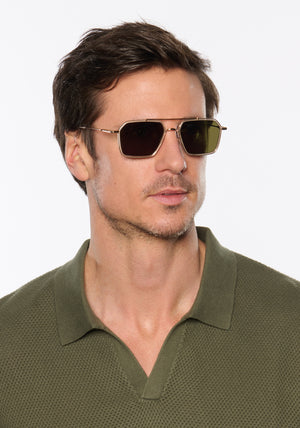 EMERY | 18K + Crystal Polarized luxury crystal clear acetate and stainless steel aviator KREWE polarized sunglasses mens model | Model: Tom