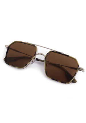 EMERY | Silver + Tortuga Handcrafted, luxury dark brown tortoise acetate and stainless steel aviator KREWE sunglasses