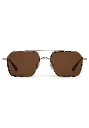 EMERY | Silver + Tortuga Handcrafted, luxury dark brown tortoise acetate and stainless steel aviator KREWE sunglasses