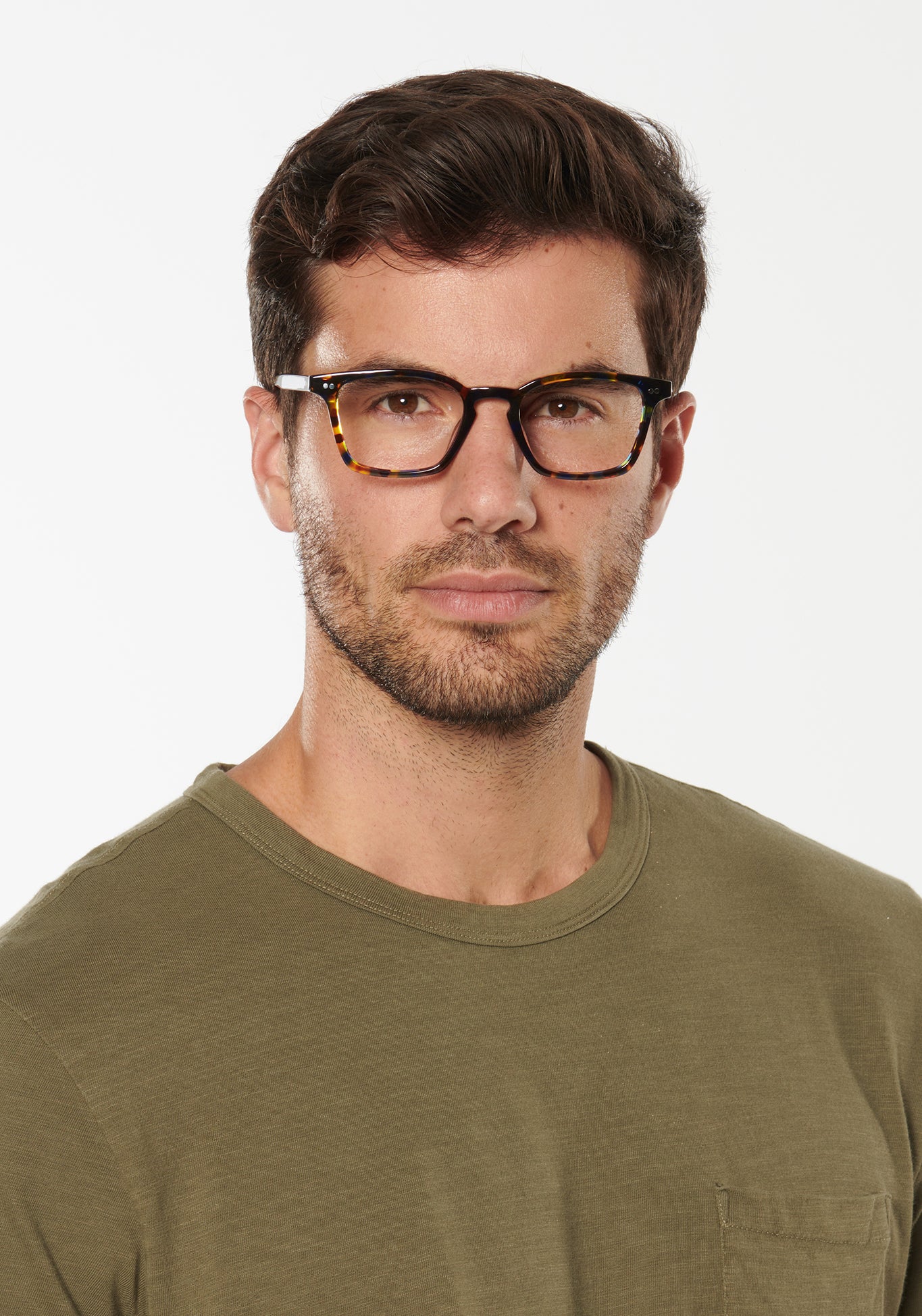 ETHAN | Lapis Handcrafted, luxury multicolored tortoise acetate square KREWE eyeglasses mens model | Model: Douglas