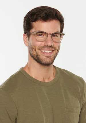 ETHAN | Mirage Handcrafted, luxury grey acetate square KREWE eyeglasses mens model | Model: Douglas