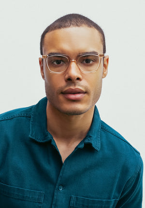 KREWE - HOWARD | Buff Handcrafted, Luxury Pink Acetate Eyeglasses mens model campaign | Model: Jeffrey
