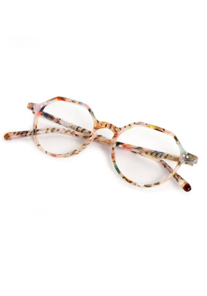 JOEL | Confetti Handcrafted, luxury multicolored pastel tortoise round octagonal KREWE eyeglasses