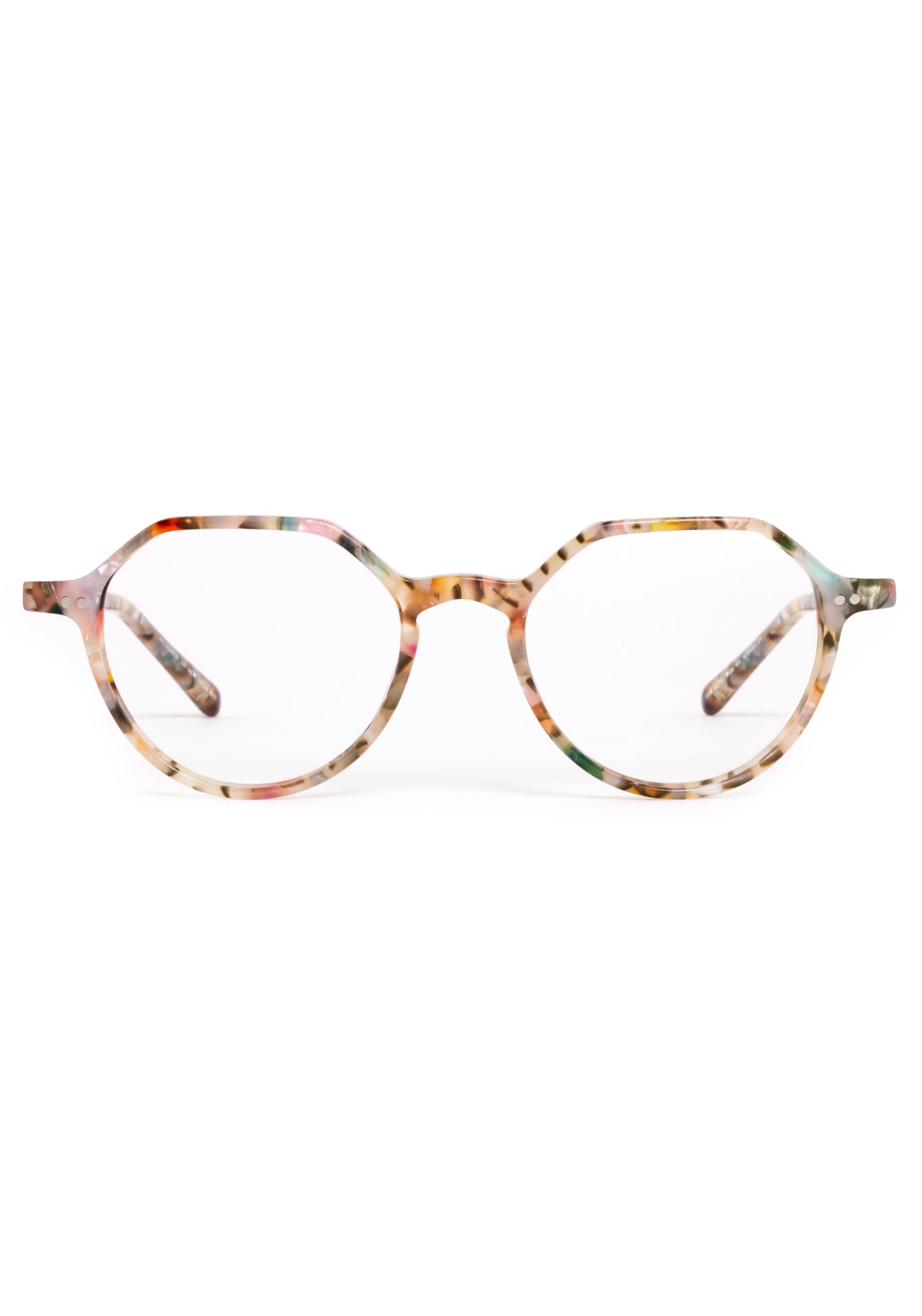 JOEL | Confetti Handcrafted, luxury multicolored pastel tortoise round octagonal KREWE eyeglasses