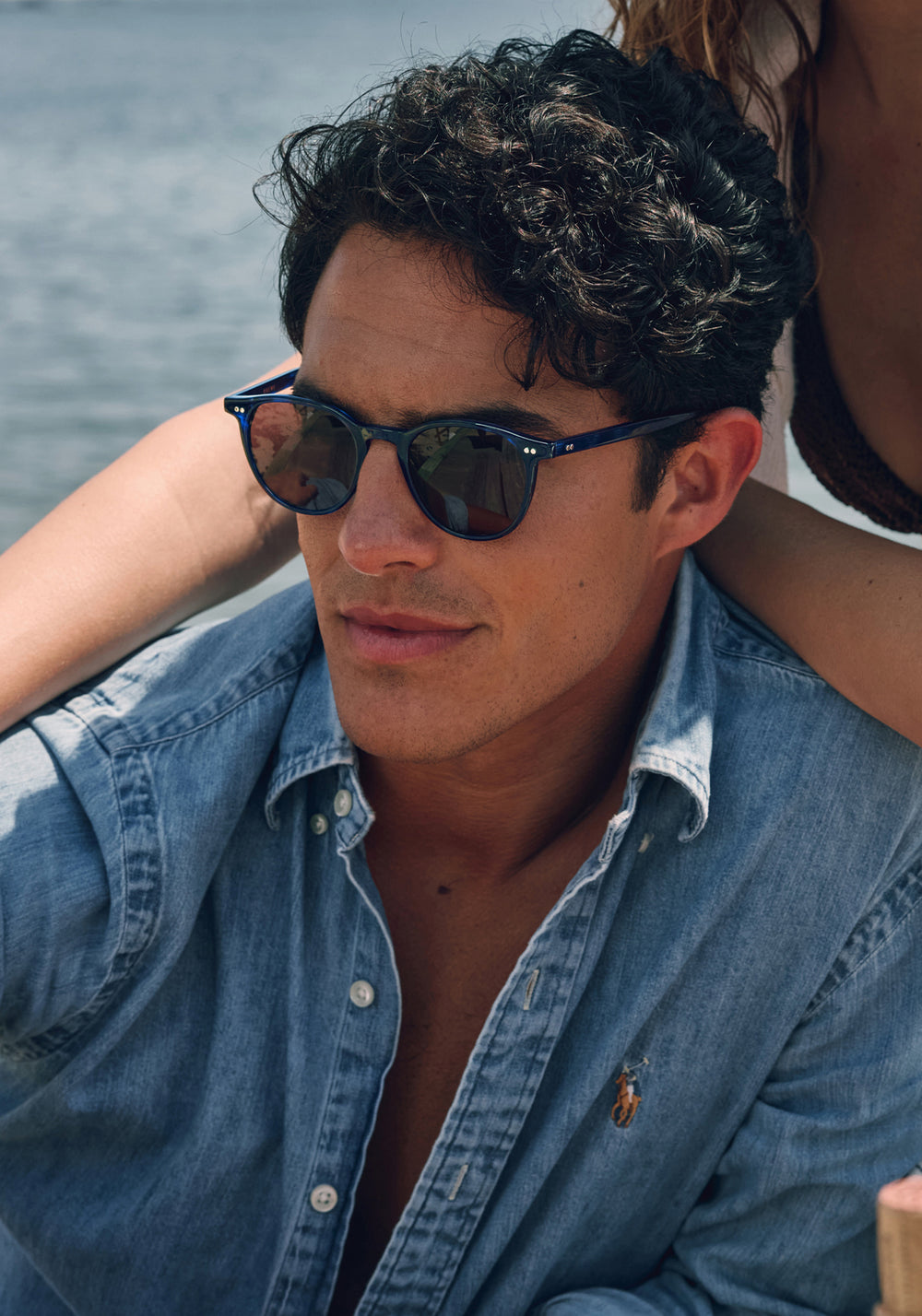 LANDRY | Indigo Tort Handcrafted, luxury dark blue indigo acetate round KREWE sunglasses mens model campaign | Model: Conrado