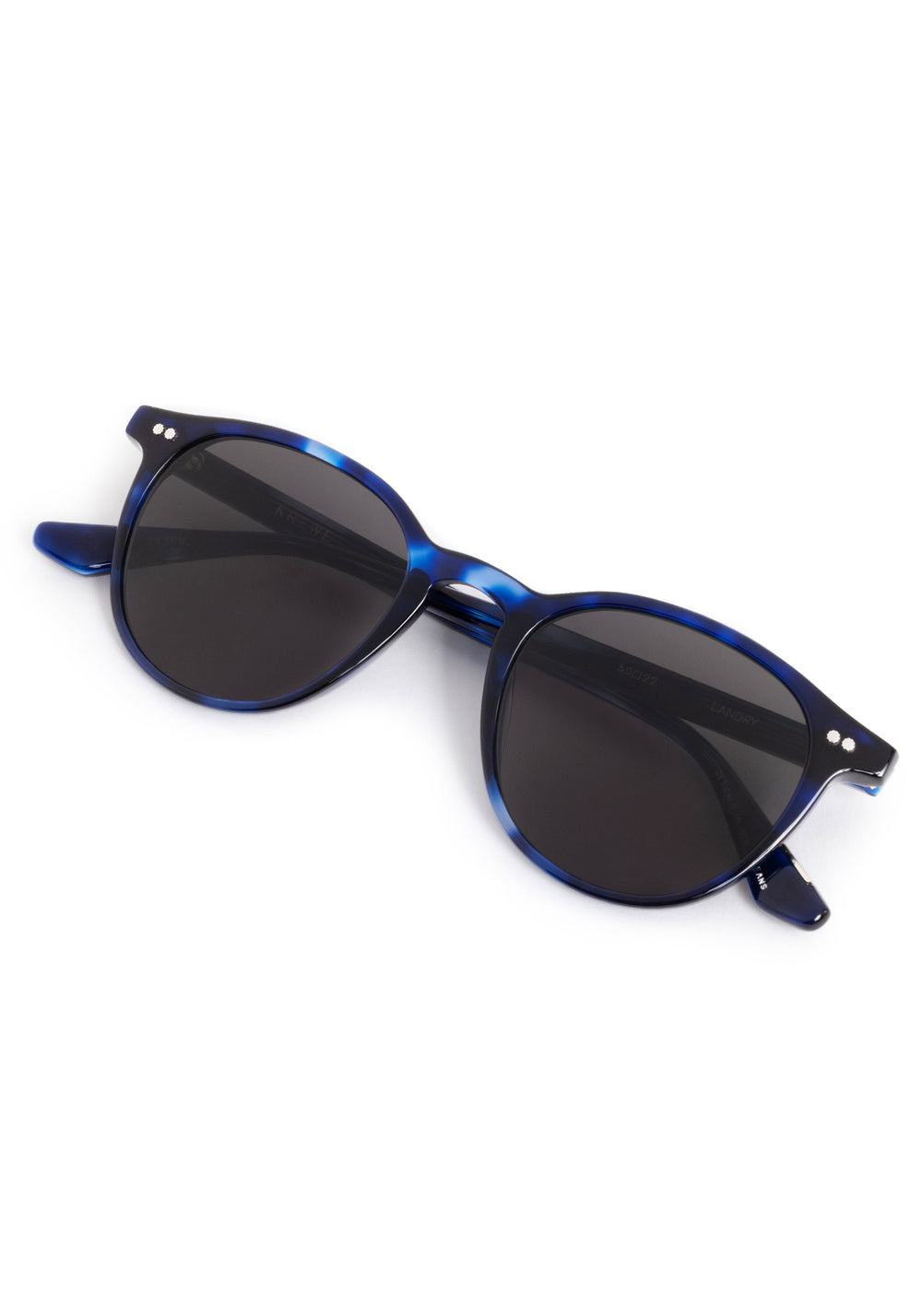 LANDRY | Indigo Tort Handcrafted, luxury dark blue indigo acetate round KREWE sunglasses 