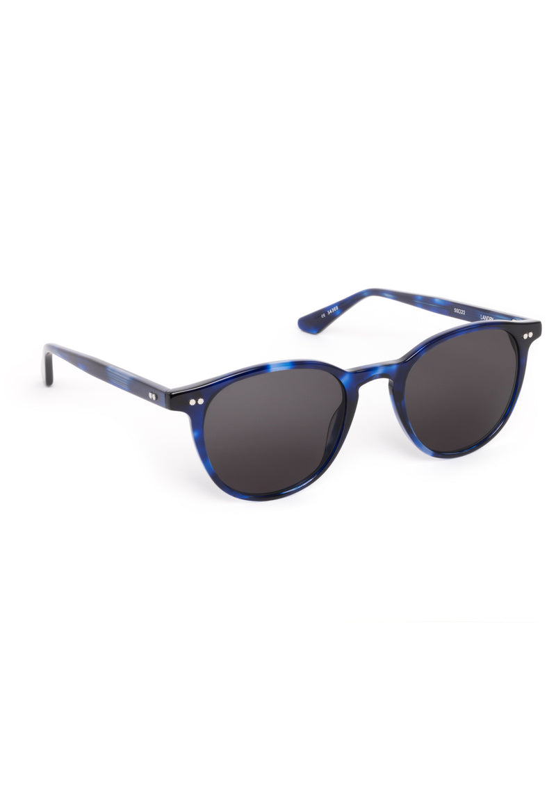 LANDRY | Indigo Tort Handcrafted, luxury dark blue indigo acetate round KREWE sunglasses 