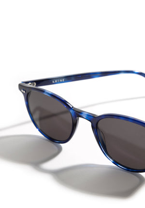 LANDRY | Indigo Tort Handcrafted, luxury dark blue indigo acetate round KREWE sunglasses womens model