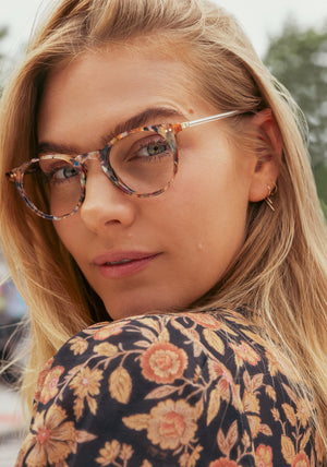 KREWE - LISBON | Capri + Crystal Handcrafted, Luxury Colorful Acetate Eyeglasses womens model campaign | Model: Maritza