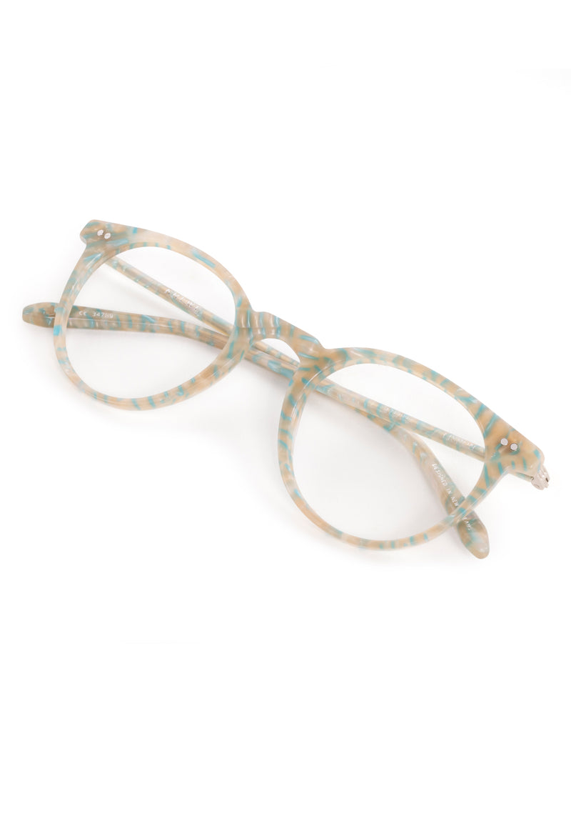 LISBON | Heishi Handcrafted, luxury cream and blue pastel tortoise small round KREWE eyeglasses