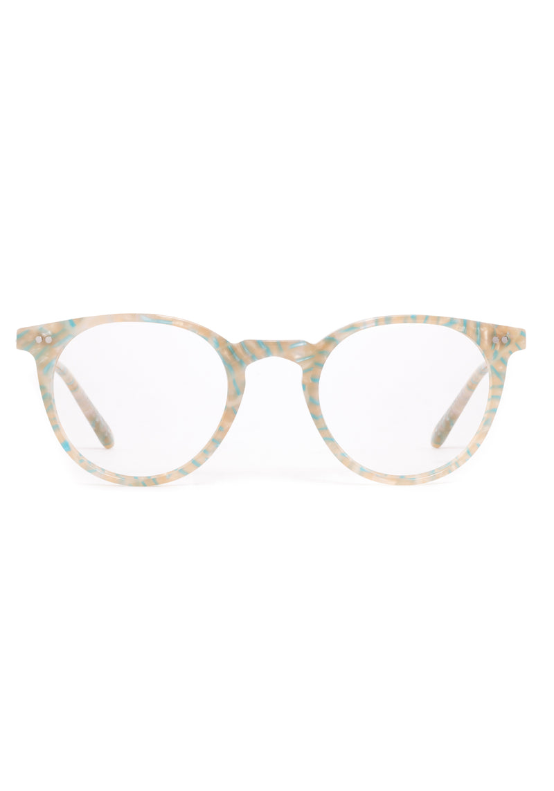 LISBON | Heishi Handcrafted, luxury cream and blue pastel tortoise small round KREWE eyeglasses