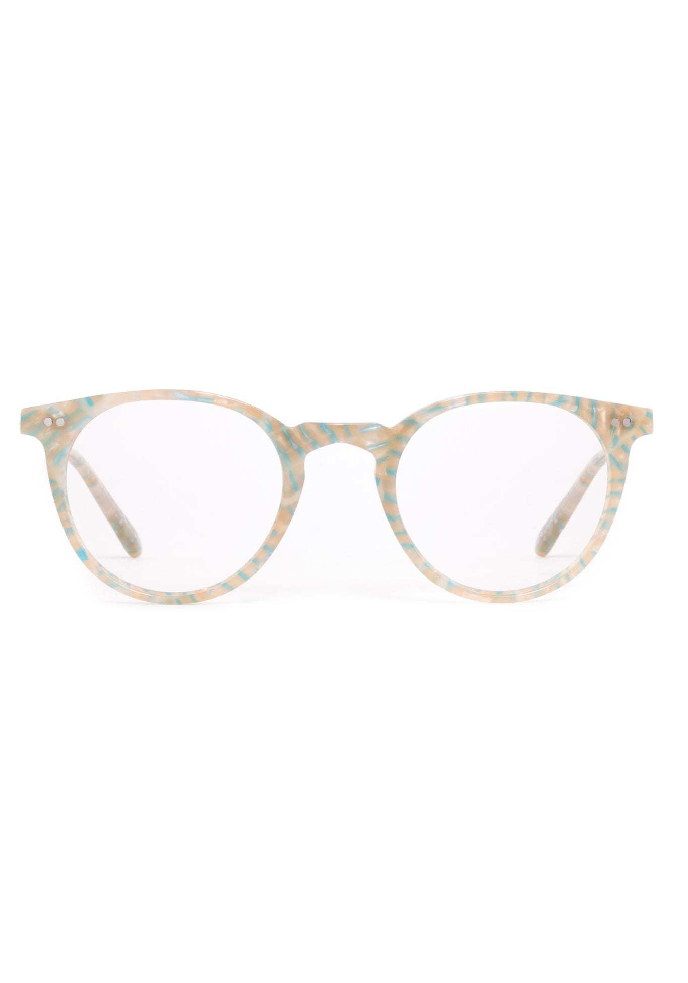 LISBON | Heishi Handcrafted, luxury cream and blue pastel tortoise small round KREWE eyeglasses