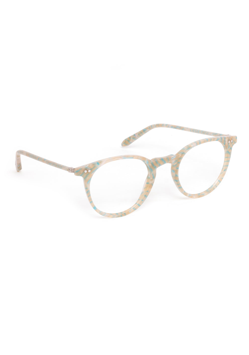 LISBON | Heishi Handcrafted, luxury cream and blue pastel tortoise small round KREWE eyeglasses