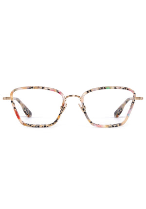 LUNA | 12K Titanium + Poppy Handcrafted, luxury multicolored acetate and titanium cat-eye KREWE eyeglasses