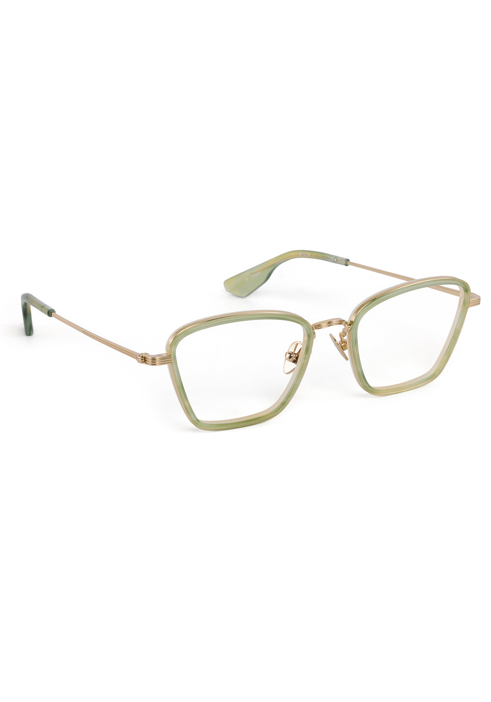 LUNA | 12K Titanium + Selene Handcrafted, luxury light green acetate and titanium cat-eye KREWE eyeglasses