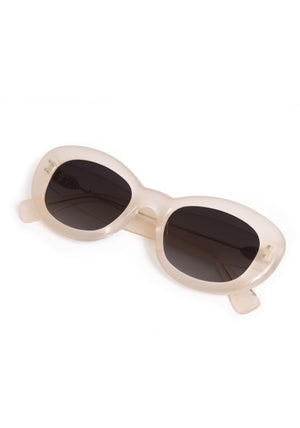 MARGARET | Platinum Blonde Handcrafted, luxury cream white acetate medium sized oval bubble frame KREWE sunglasses